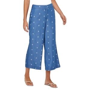 LOFT Outlet Women's Mosaic Soft Chambray Wide Leg Crop Pants Size 6